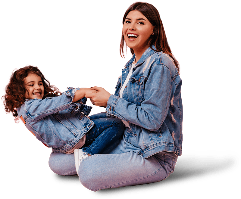 Woman playing with daughter
